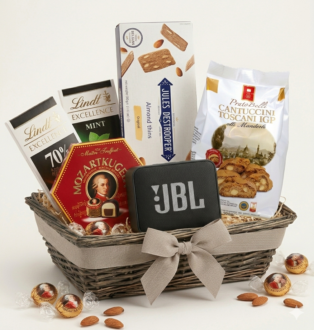 Premium-presentkorgen "Symfonin av Ljud och Smak"